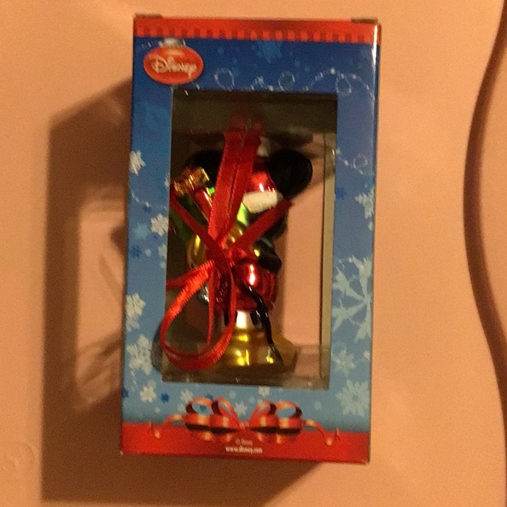 Disney Blown Glass Mickey Mouse Ornament Holding a Present Holiday Christmas - Picture 3 of 5